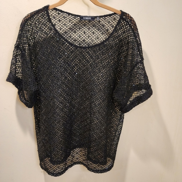 ELEMENTZ Black Crochet Sequins Short Sleeves Top size M - Picture 5 of 9
